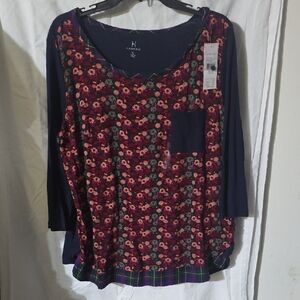 Hannah Floral and Plaid Women's Top - Red and Blue